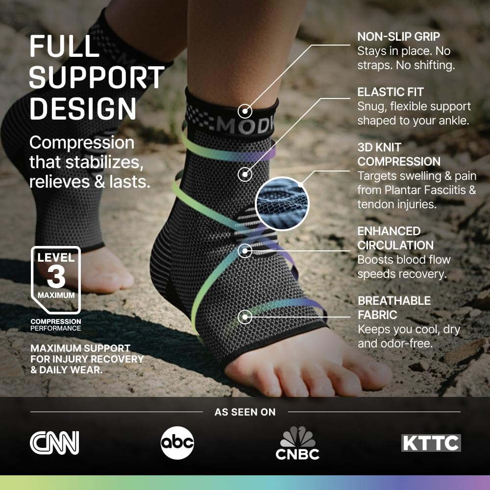 Modvel Ankle Brace Compression Sleeve Wrap for Sprains, Tendonitis, Plantar Fasciitis

