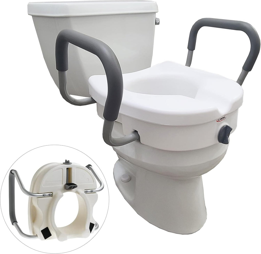 Carex E-Z Lock Raised Toilet Seat Riser with Safety Frame, 5 In Lift, Padded Handles

