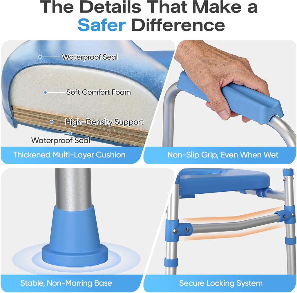 Padded Toilet Seat Riser with Adjustable Safety Frame and Handles, Heavy Duty 450 lb

