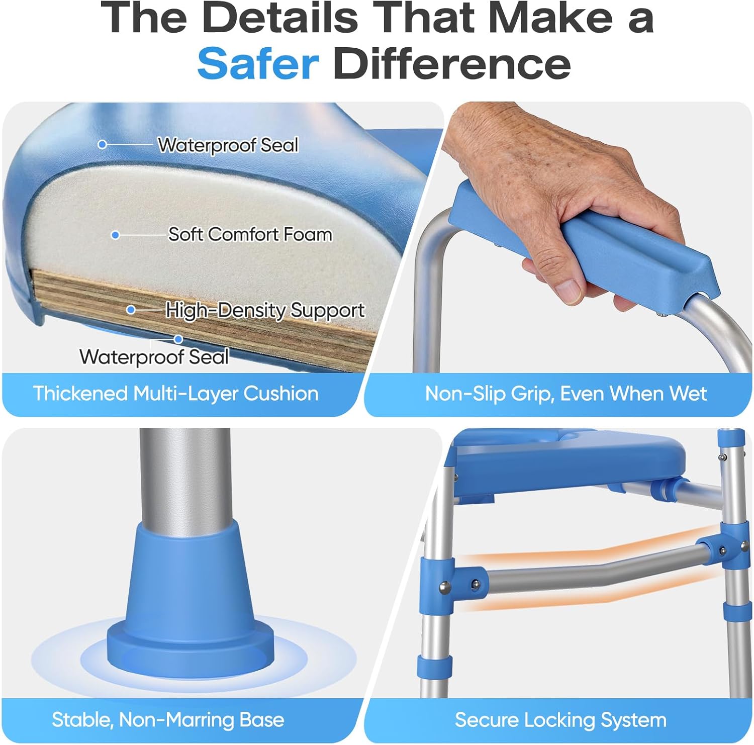 Padded Toilet Seat Riser with Adjustable Safety Frame and Handles, Heavy Duty 450 lb

