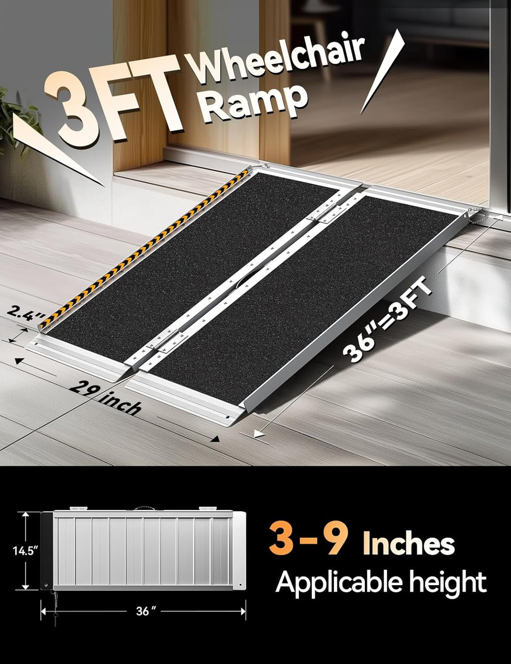 FACHNUO Portable Wheelchair Ramp, Non-Slip Folding Threshold Ramp

