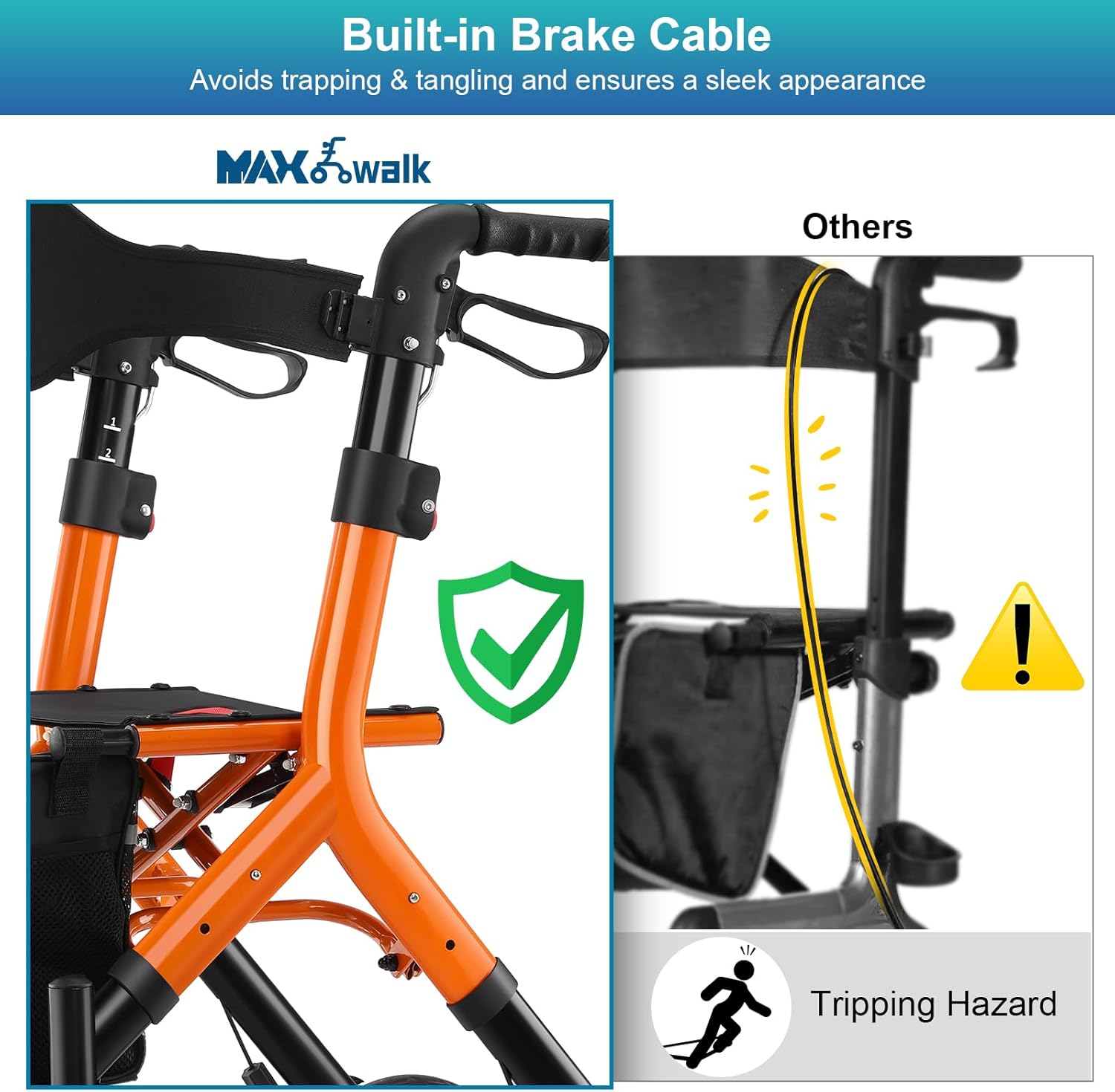 MAXWALK Rollator Walker with Seat, Tall All-Terrain 12-inch Rubber Wheels, Foldable

