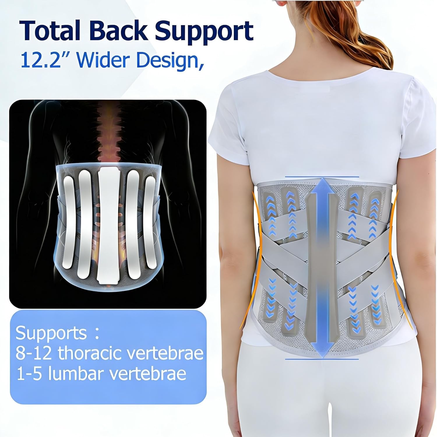 TESETON Lumbar Back Brace for Lower Back Pain, Adjustable Support Belt

