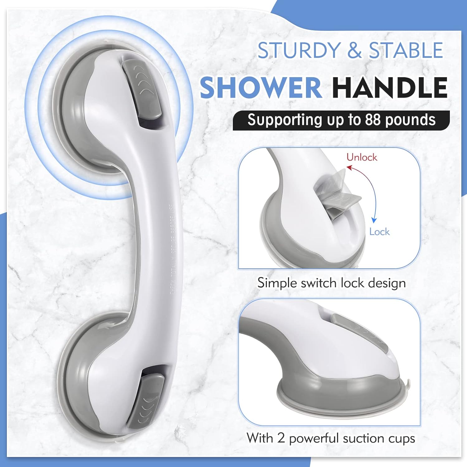 KVANT Grab Bars for Bathtubs and Showers, 12 Inch Shower Suction Cup Handle

