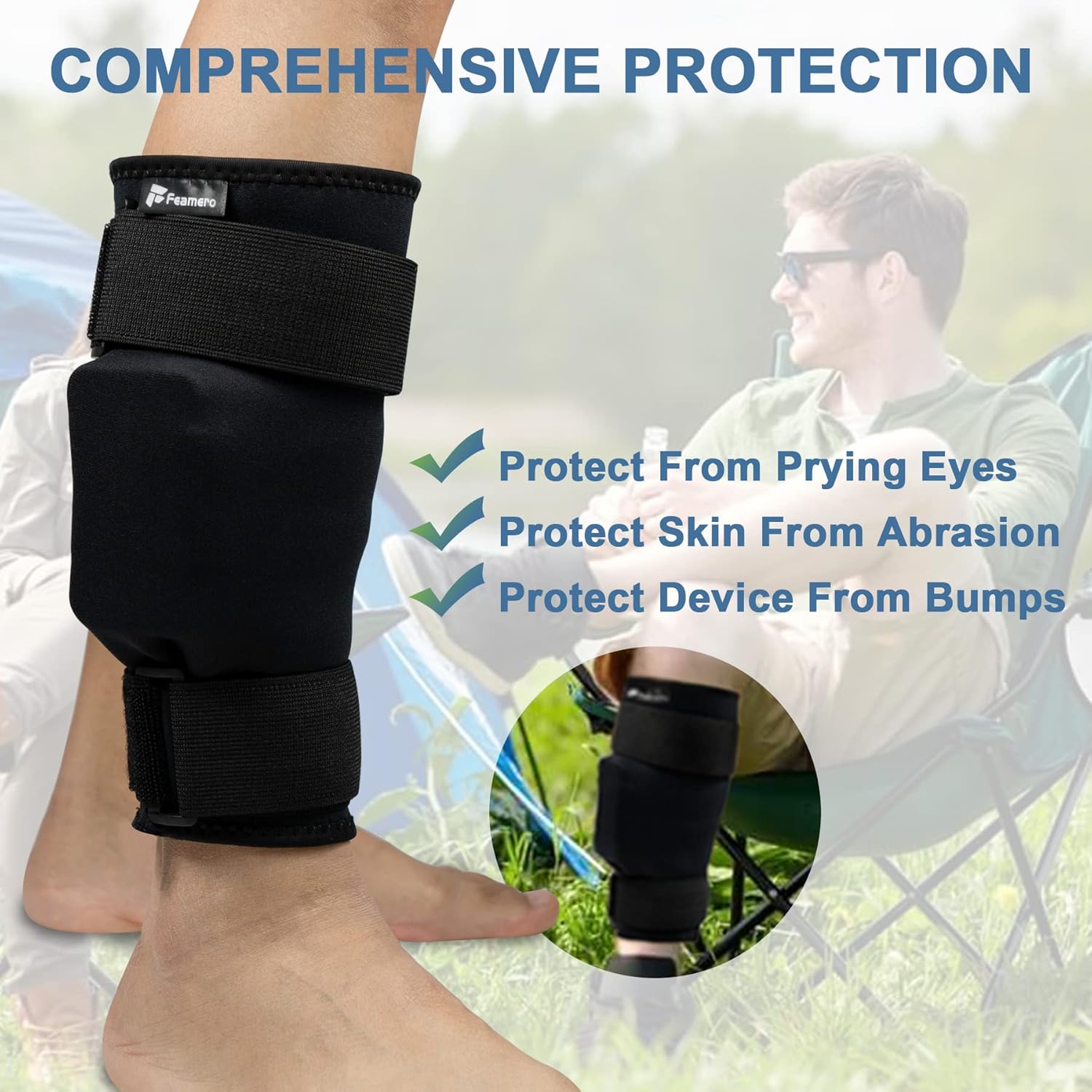 FEAMERO Ankle Monitor Cover Sleeve Neoprene Adjustable Velcro Straps for GPS Bracelet

