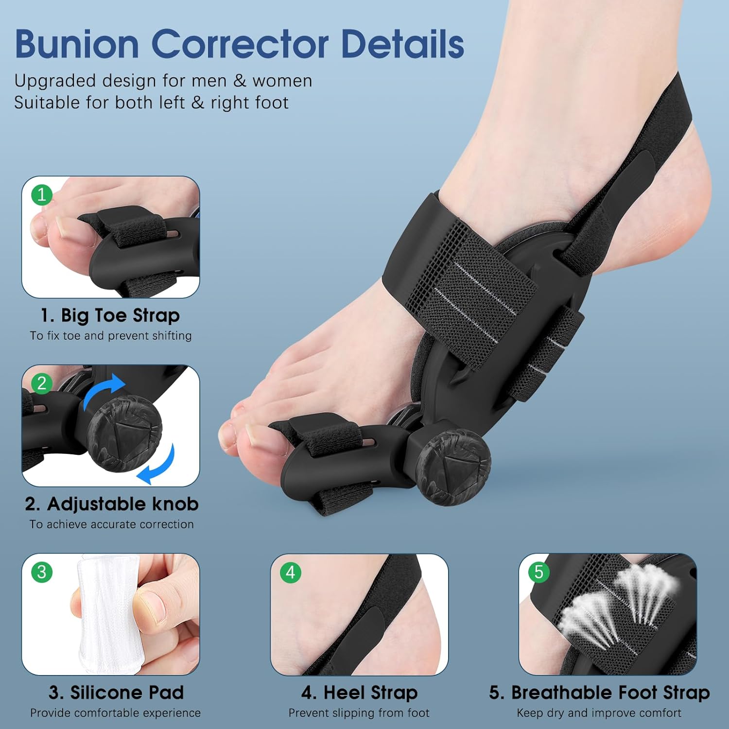 KASHEVI Adjustable Bunion Corrector for Big Toe, Hallux Valgus Splint

