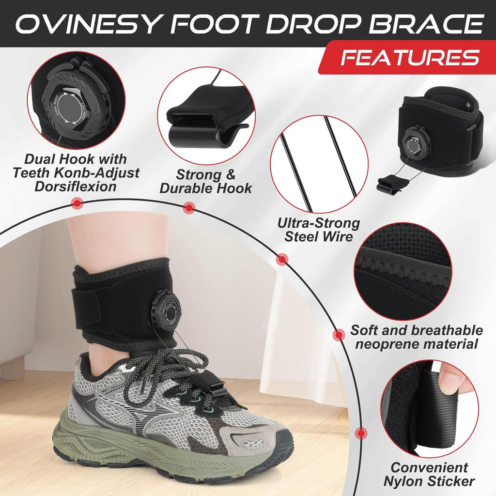OVINESY AFO Foot Drop Brace for Walking with Shoes, Adjustable Dorsiflexion Support

