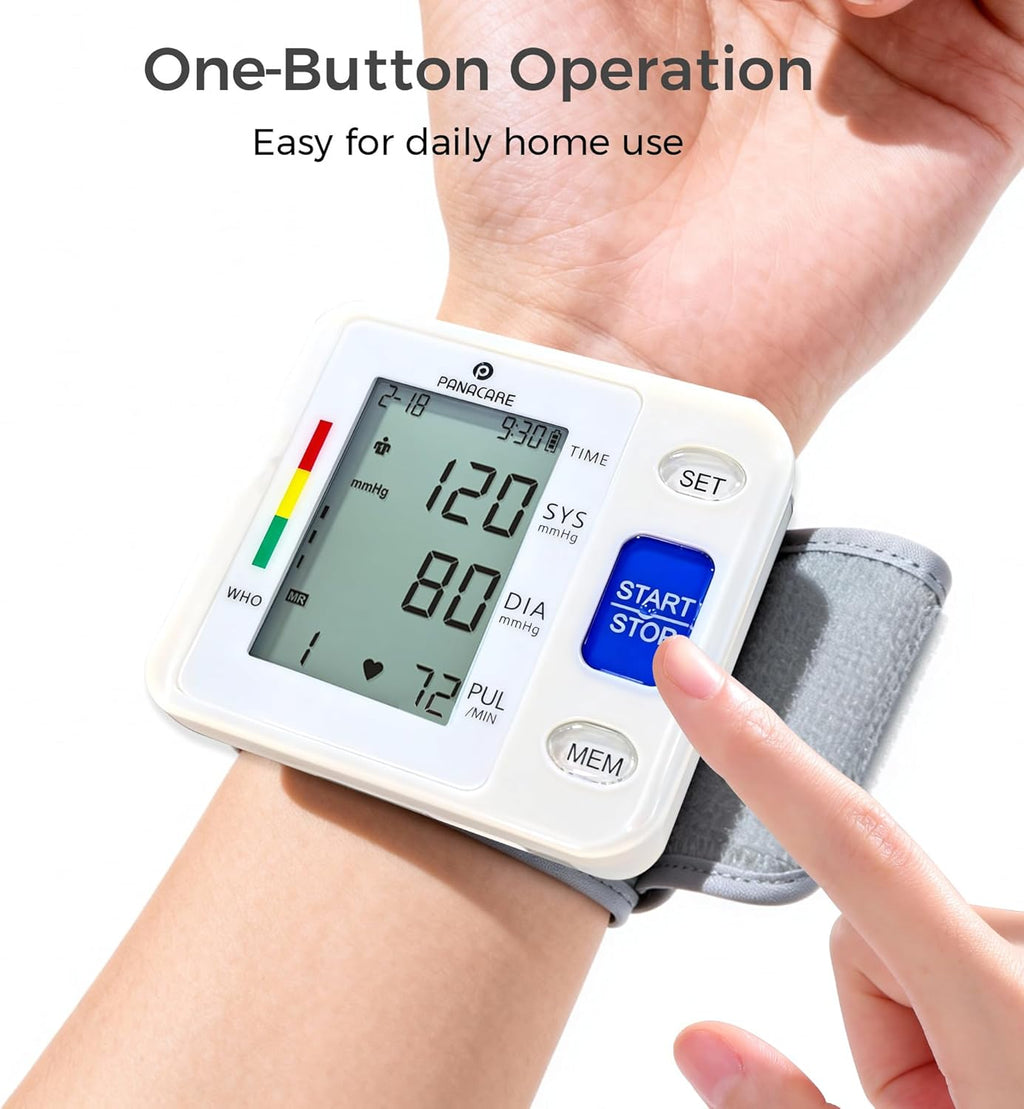 Wrist Blood Pressure Monitor for Home Use, Large Backlit LCD, Portable Case

