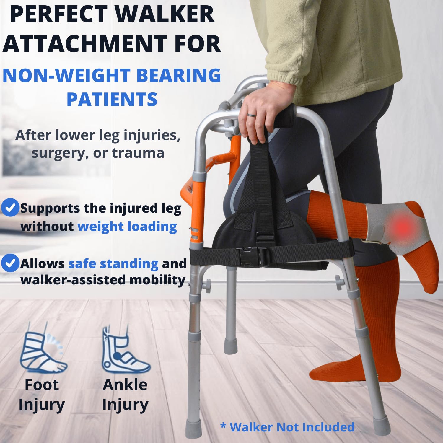 Knee Sling for Walker, Adjustable Cushioned Knee Support for Non-Weight Bearing

