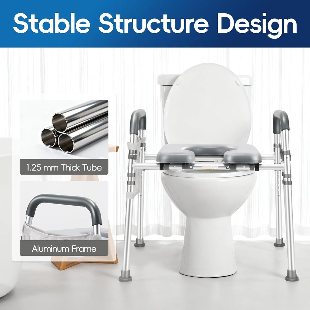 Raised Toilet Seat with Handles, Adjustable Height, 500 lb Commode Chair

