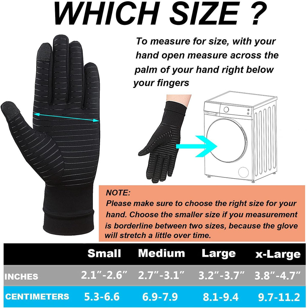 Copper Full Finger Compression Gloves for Arthritis Pain Relief, Touchscreen

