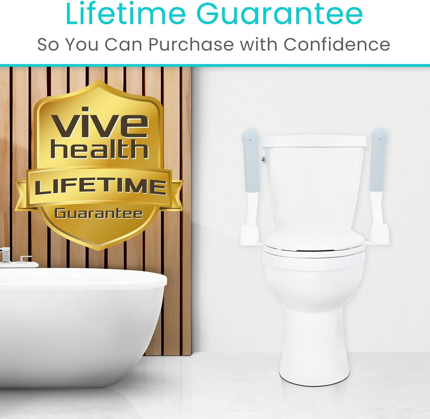 Vive Toilet Safety Rail with Flip-Up Handles, 450 lb Capacity Grab Bar Riser

