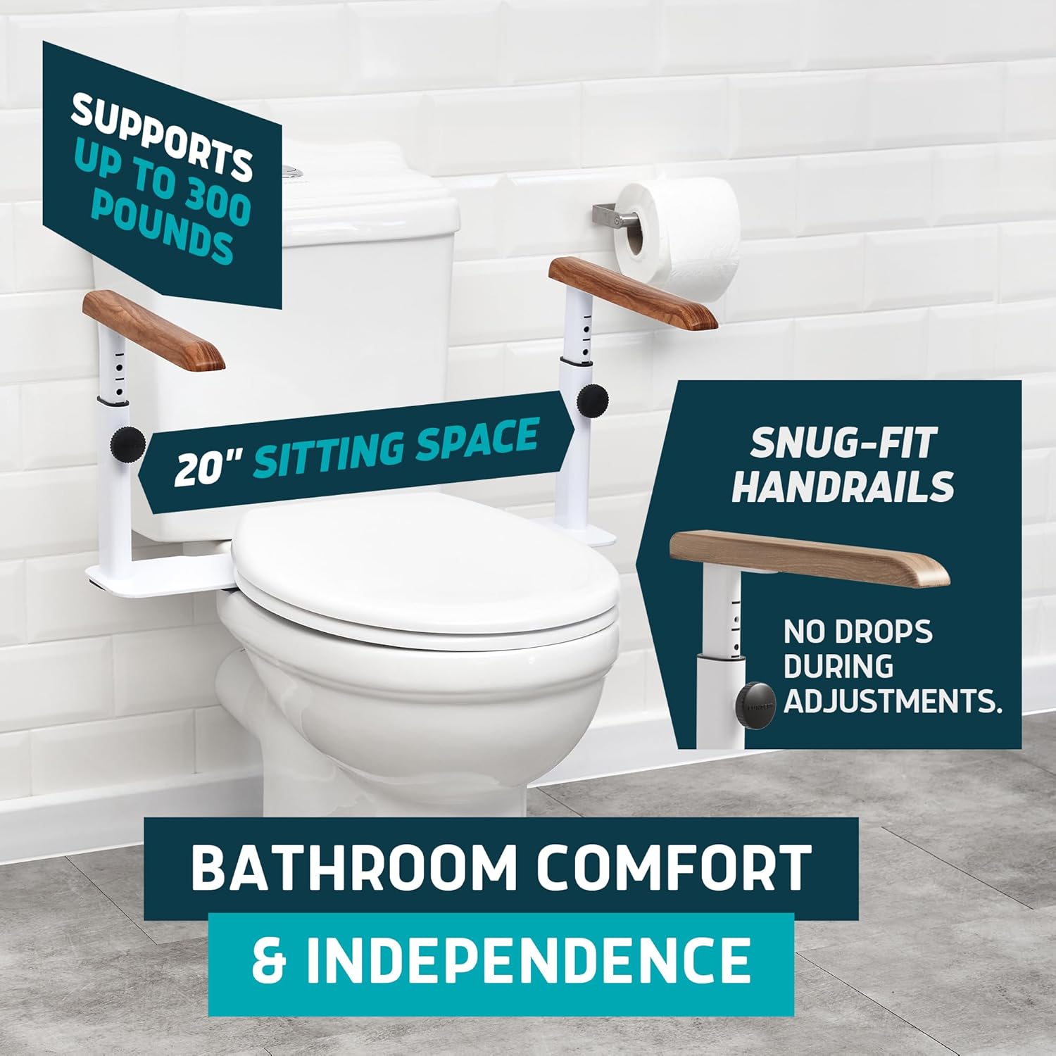 Lunderg Toilet Safety Rails for Seniors, Adjustable Grab Bars, Toilet Seat Handles


