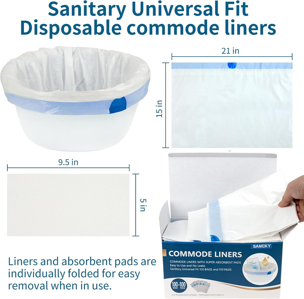 Sameky Commode Liners with Absorbent Inserts for Bedside Toilet and Potty

