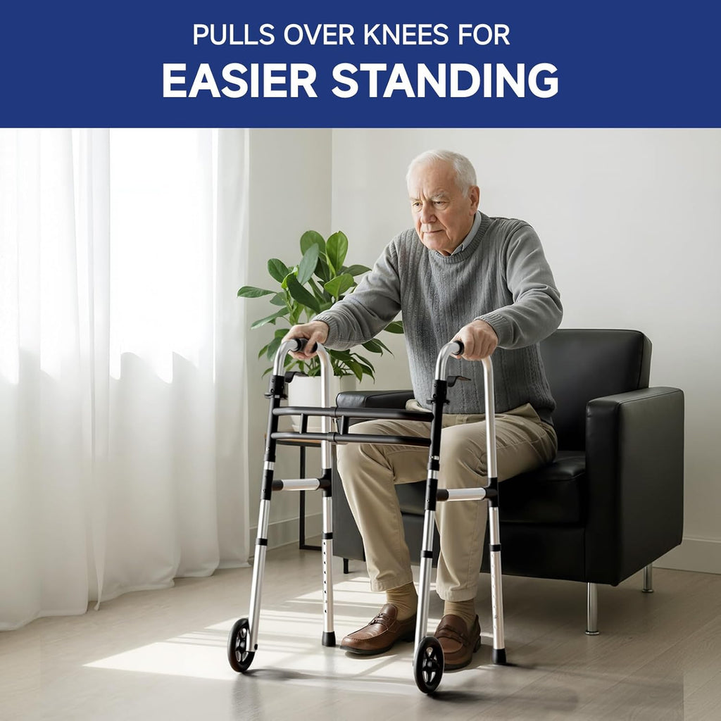 Loyoda Foldable Aluminum Rollator Walker for Seniors with Wheels, Adjustable Height

