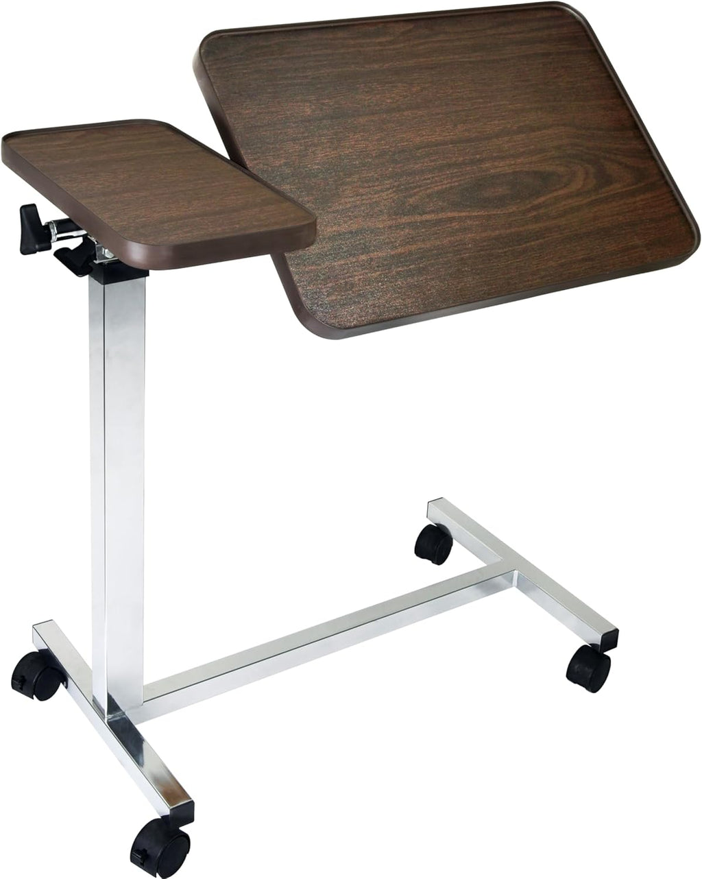 Vaunn Medical Pneumatic Adjustable Tilt Overbed Bedside Table with Wheels

