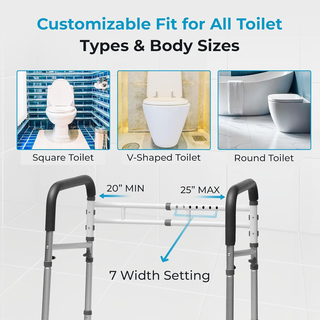Toilet Safety Rails with Handles, Adjustable Toilet Grab Bar Frame for Seniors

