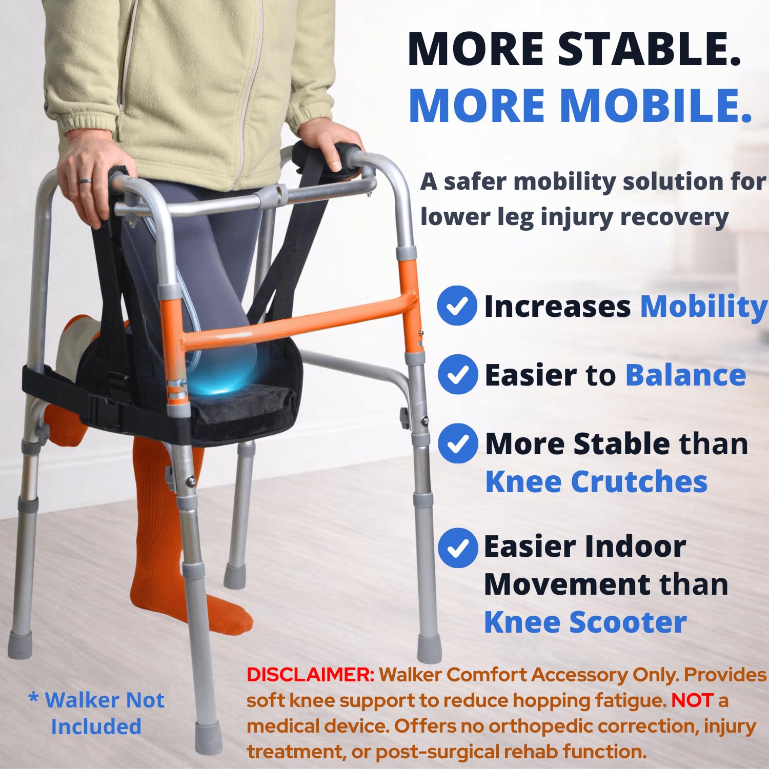 Knee Sling for Walker, Adjustable Cushioned Knee Support for Non-Weight Bearing


