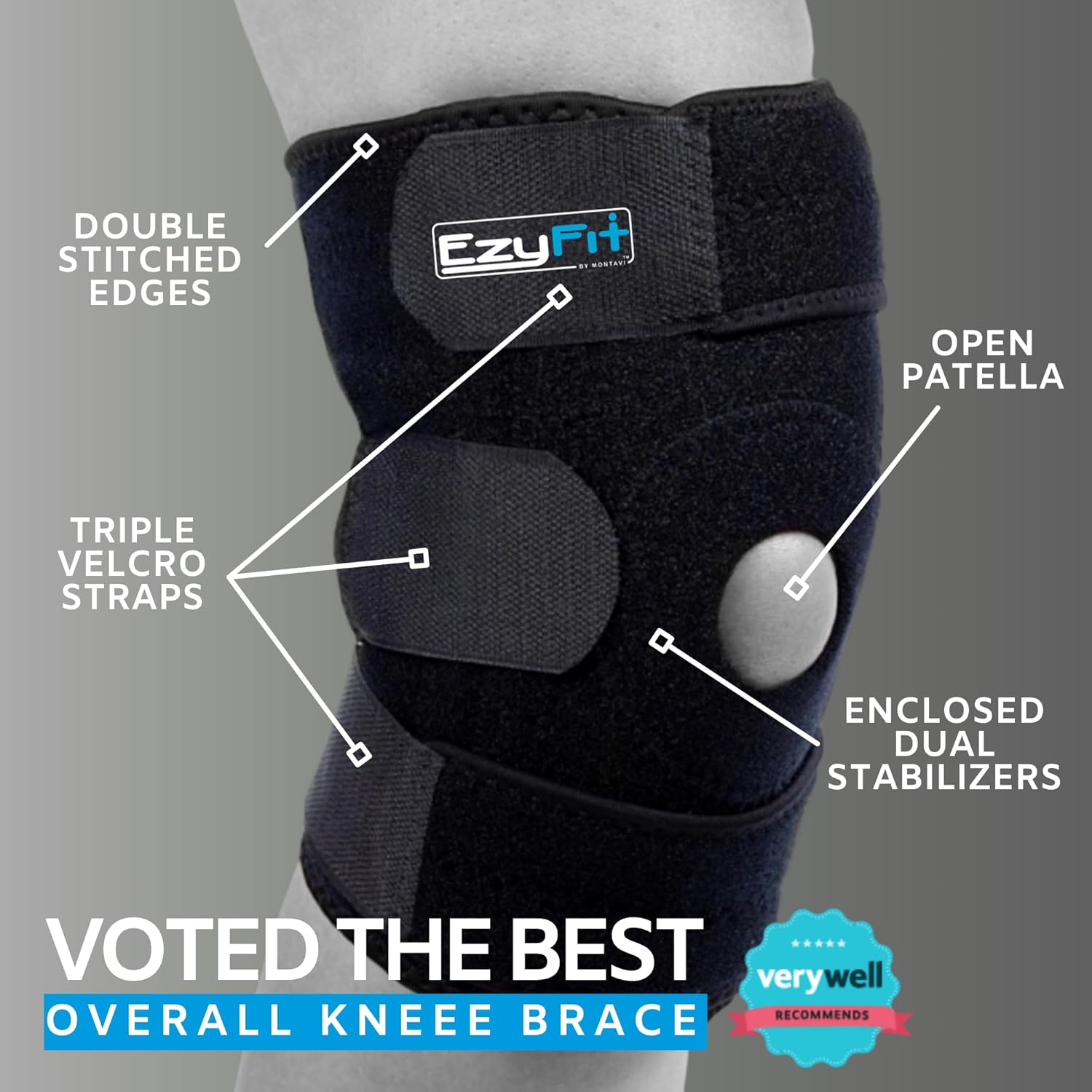 EzyFit Adjustable Knee Brace for Arthritis, ACL & Meniscus Tear with Dual Side Stabilizers

