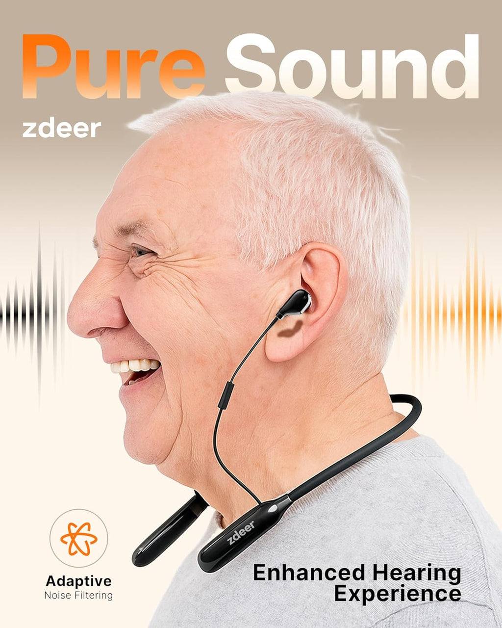 ZDEER OTC Hearing Aids for Seniors Dual-Chip Rechargeable Noise Reduction Neckband

