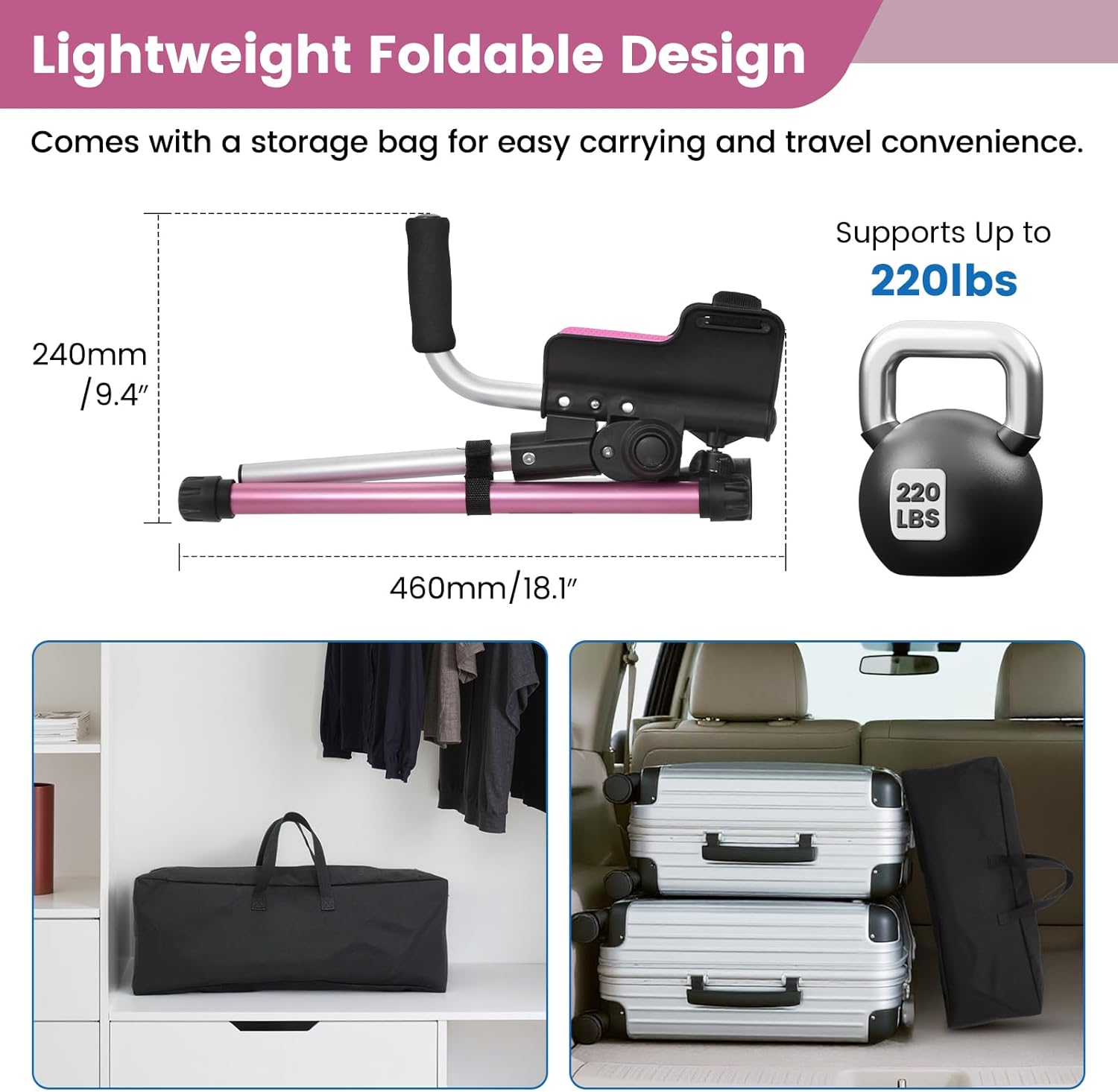 Adjustable 3-Angle Forearm Crutches for Adults, Non-Slip Rubber Tips, EVA Support

