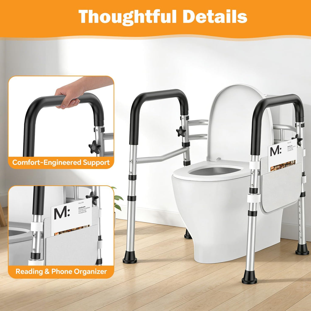 Toilet Safety Rail for Seniors Adjustable Height/Width Folding Handles 350 lb Capacity

