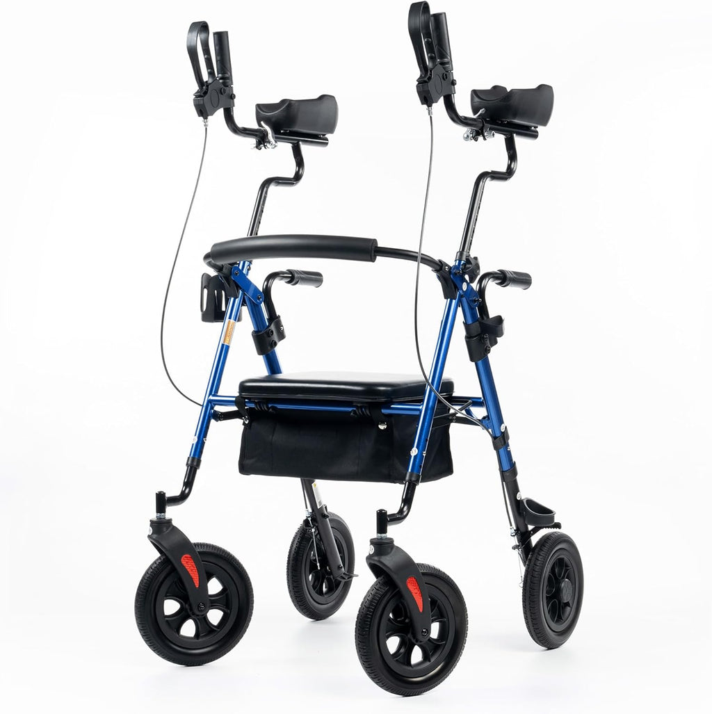 ELENKER Upright Rollator Walker with Adjustable Padded Armrests and 10-Inch PU Wheels

