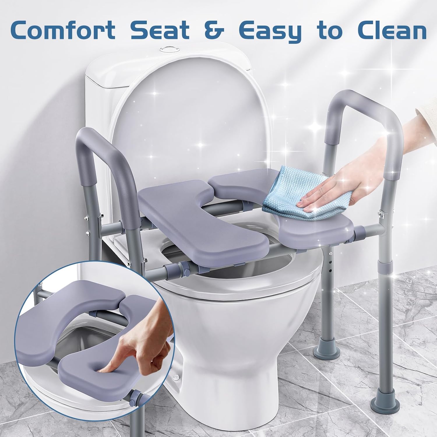 Toilet Seat Riser for Seniors With Handles, Adjustable Height and Width, Heavy Duty

