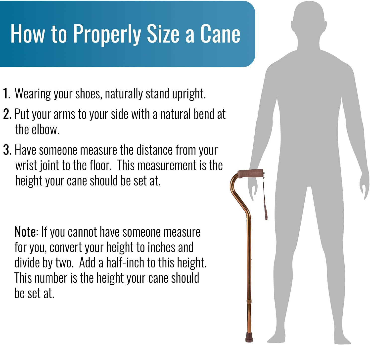 DMI Adjustable Walking Cane for Adults, Lightweight Ergonomic Handle and Wrist Strap

