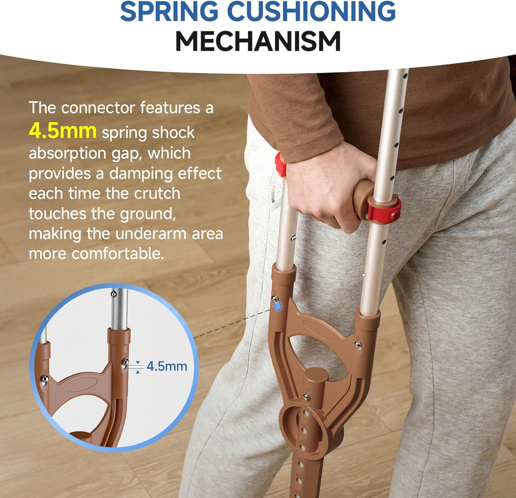 Loyoda Adjustable Underarm Crutch with Dual Height Adjustment and Shock Absorption

