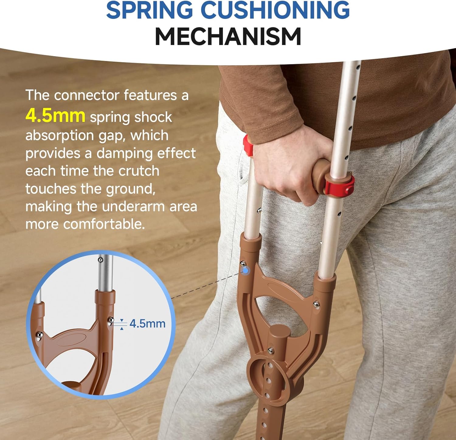 Loyoda Adjustable Underarm Crutch with Dual Height Adjustment and Shock Absorption

