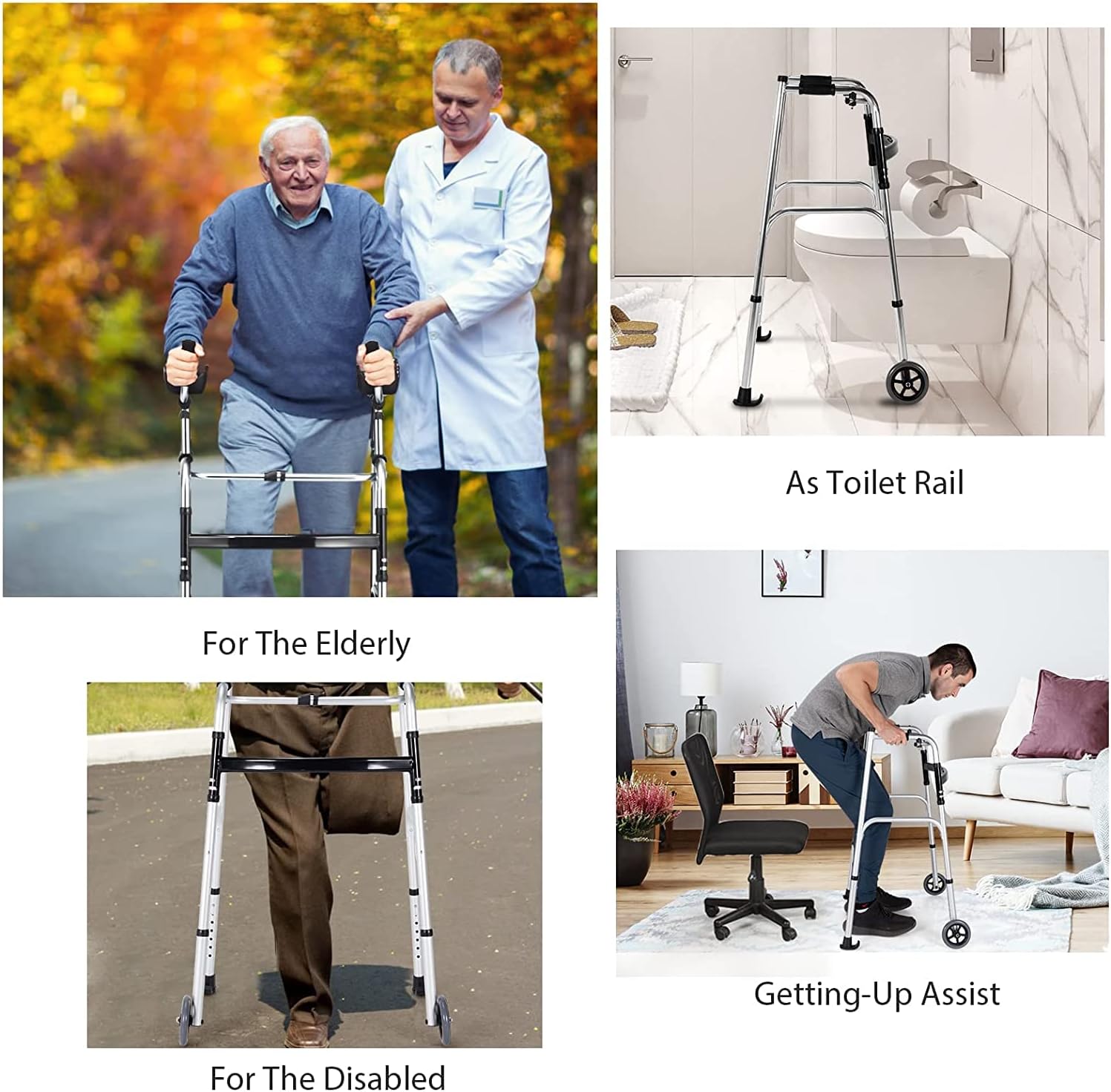 Goplus Folding Walker for Seniors, Lightweight Mobility Aid with Seat and Armrests

