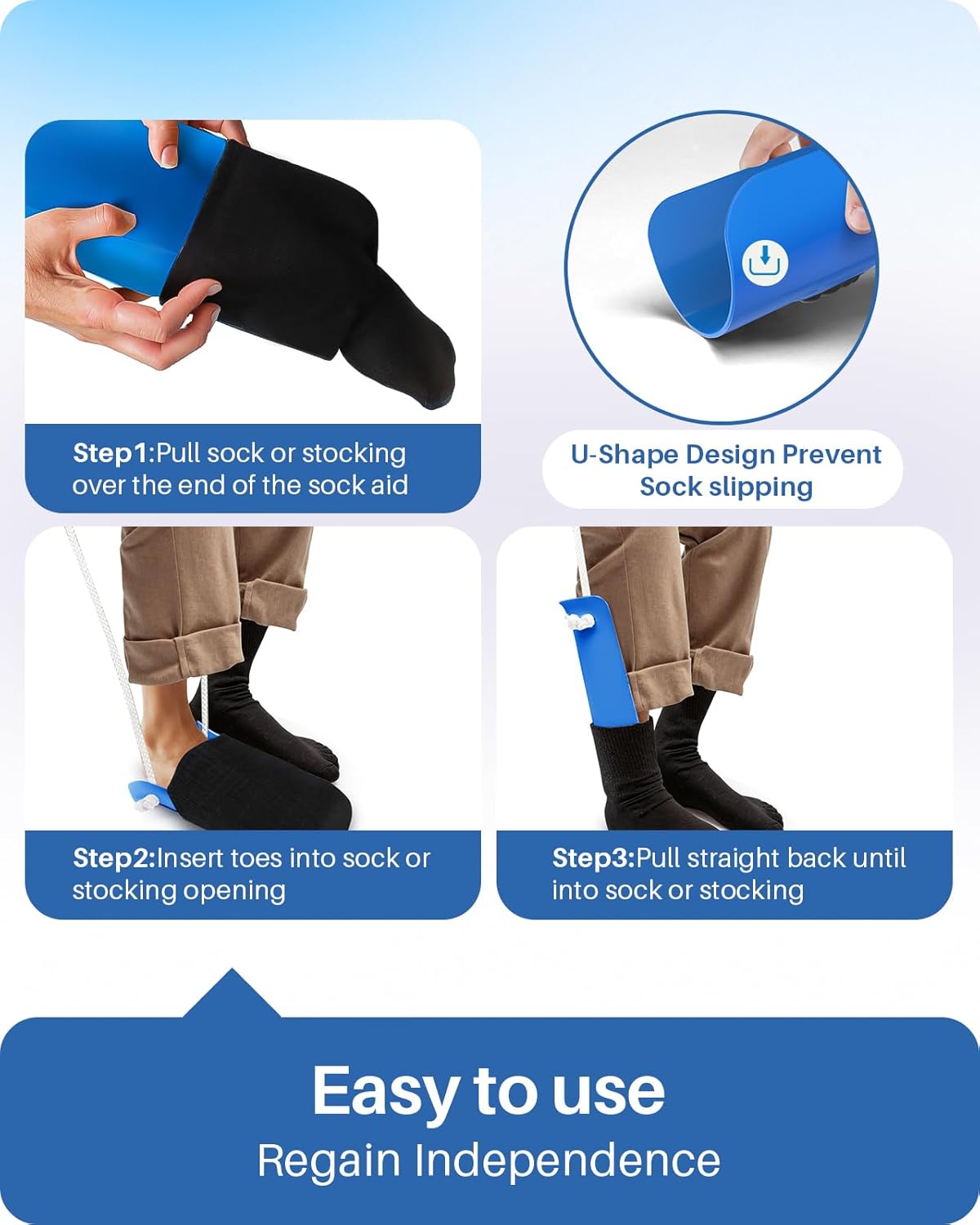 Jellas Sock Aid Kit with Rope Assist for Seniors, Long Sock Helper

