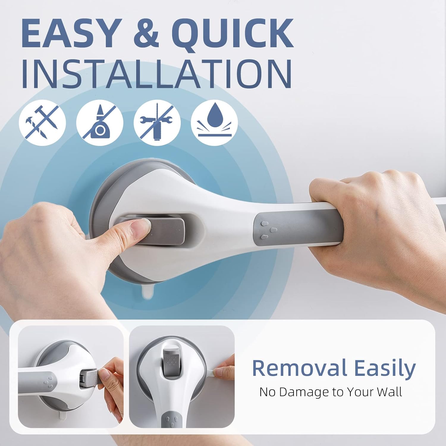 Grab Bars for Bathtubs and Showers No-Drill Suction Safety Handle Waterproof

