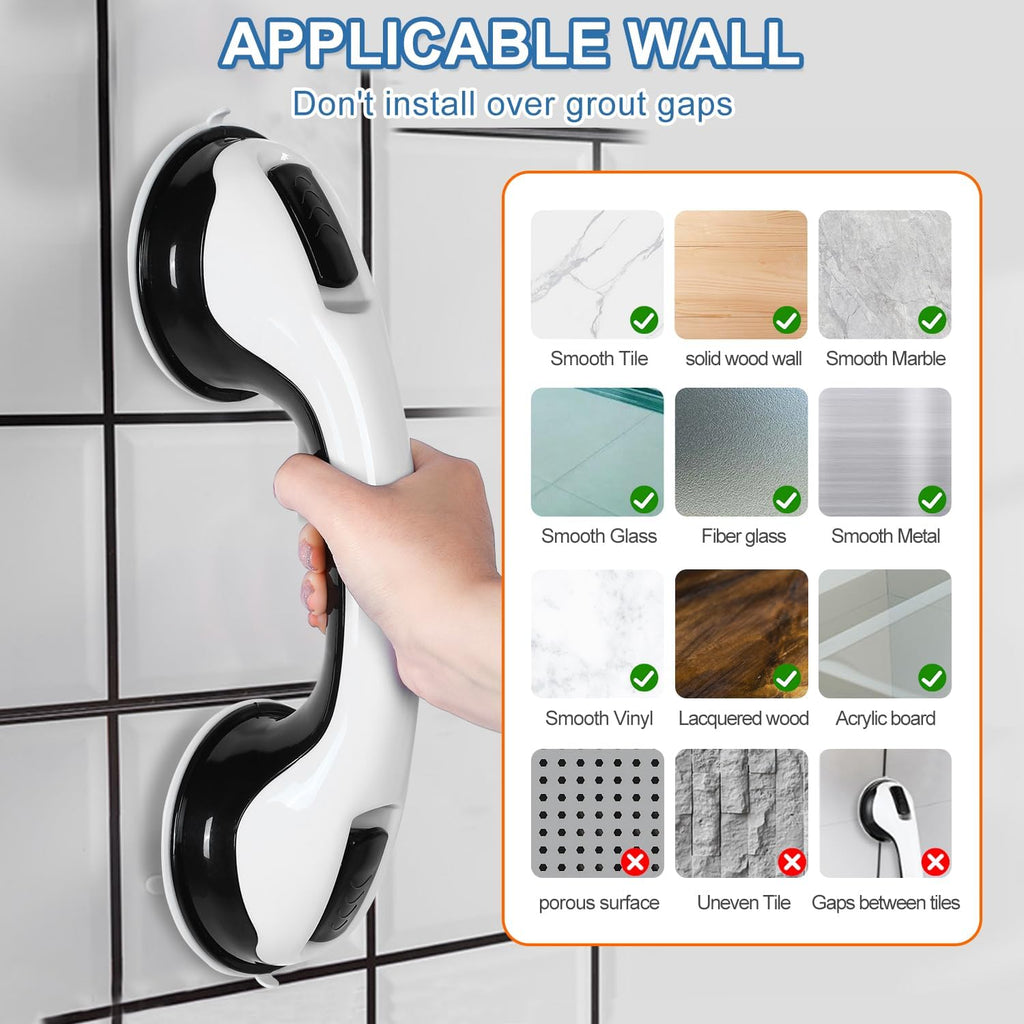 Grab Bars Suction Shower Handle for Bathtub and Shower, Non-Slip Safety Aid (2-Pack)

