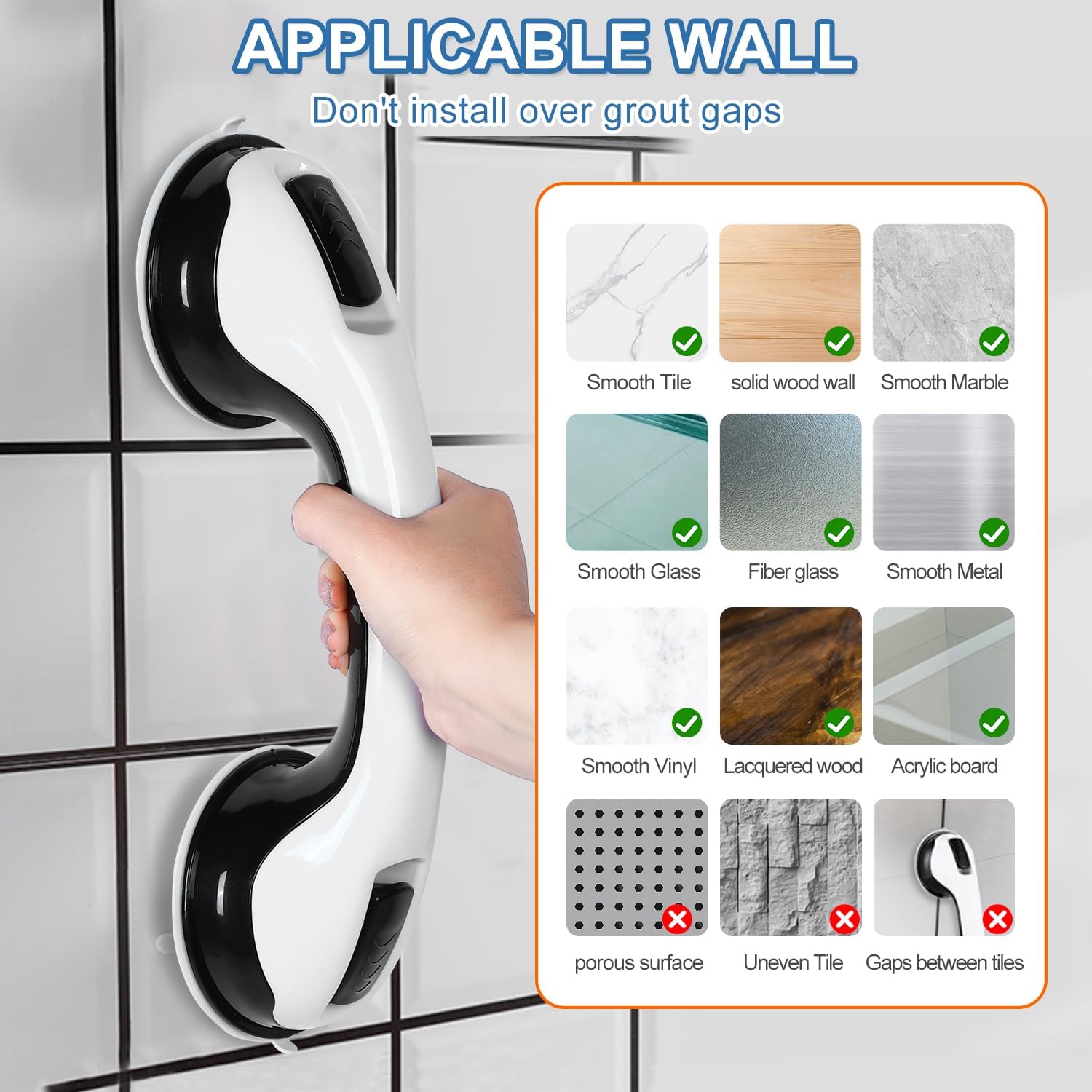 Grab Bars Suction Shower Handle for Bathtub and Shower, Non-Slip Safety Aid (2-Pack)

