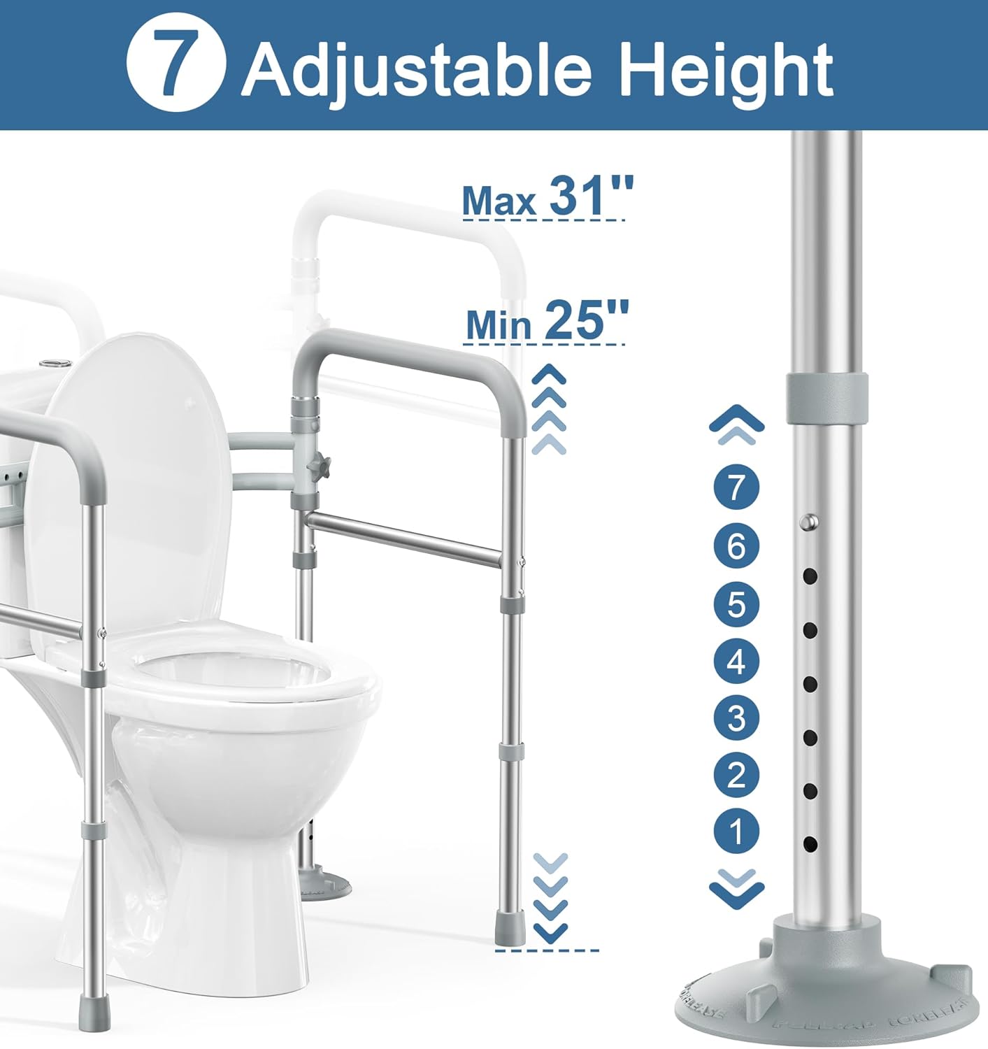 HOMLAND Toilet Safety Rail Adjustable Height Width Foldable 350 lb Toilet Handles

