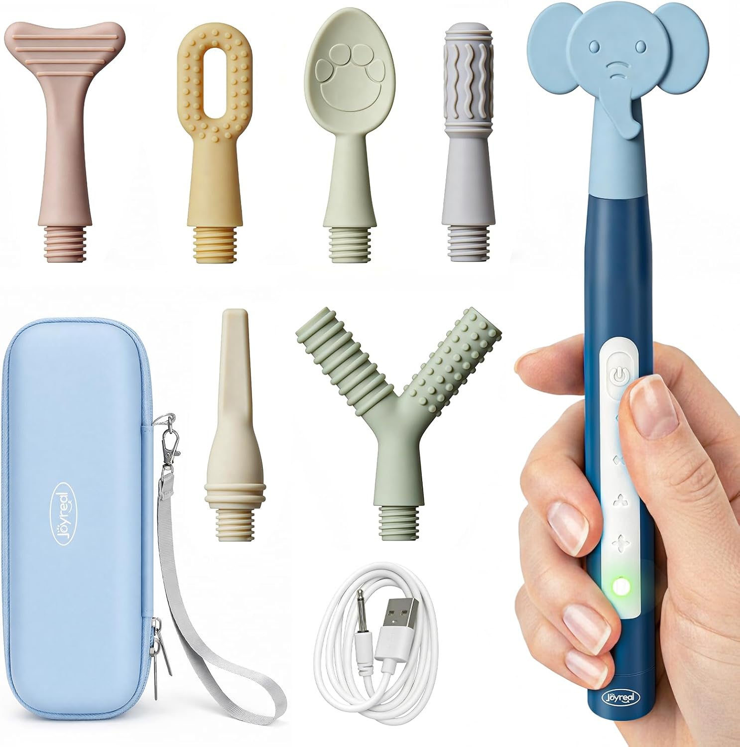 Joyreal Rechargeable Oral Motor Vibration Kit with 7 Textured Silicone Heads

