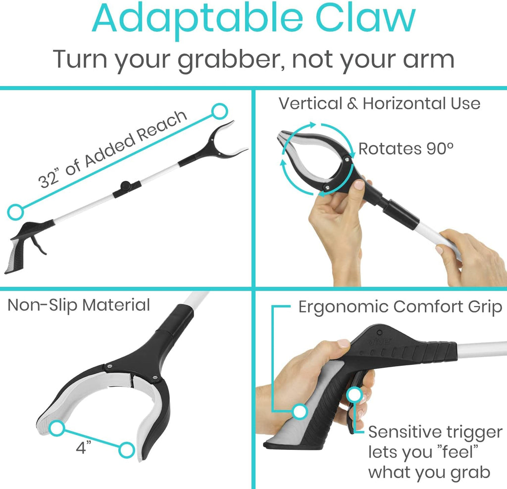 Vive 32 in Folding Grabber Reacher Tool with Rotating Jaw and Comfort Trigger


