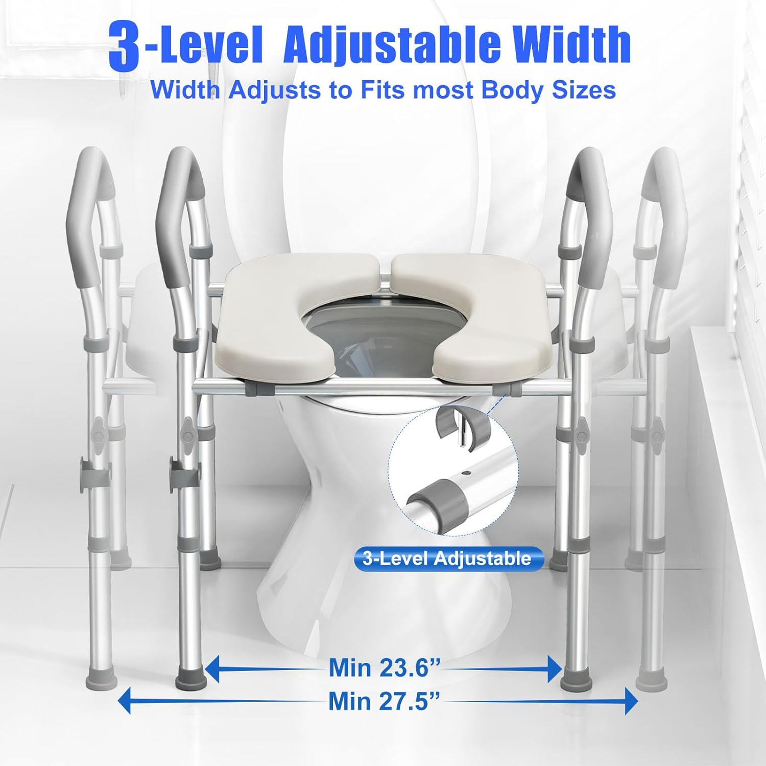 TVOVME Raised Toilet Seat with Handles, Adjustable Height and Width

