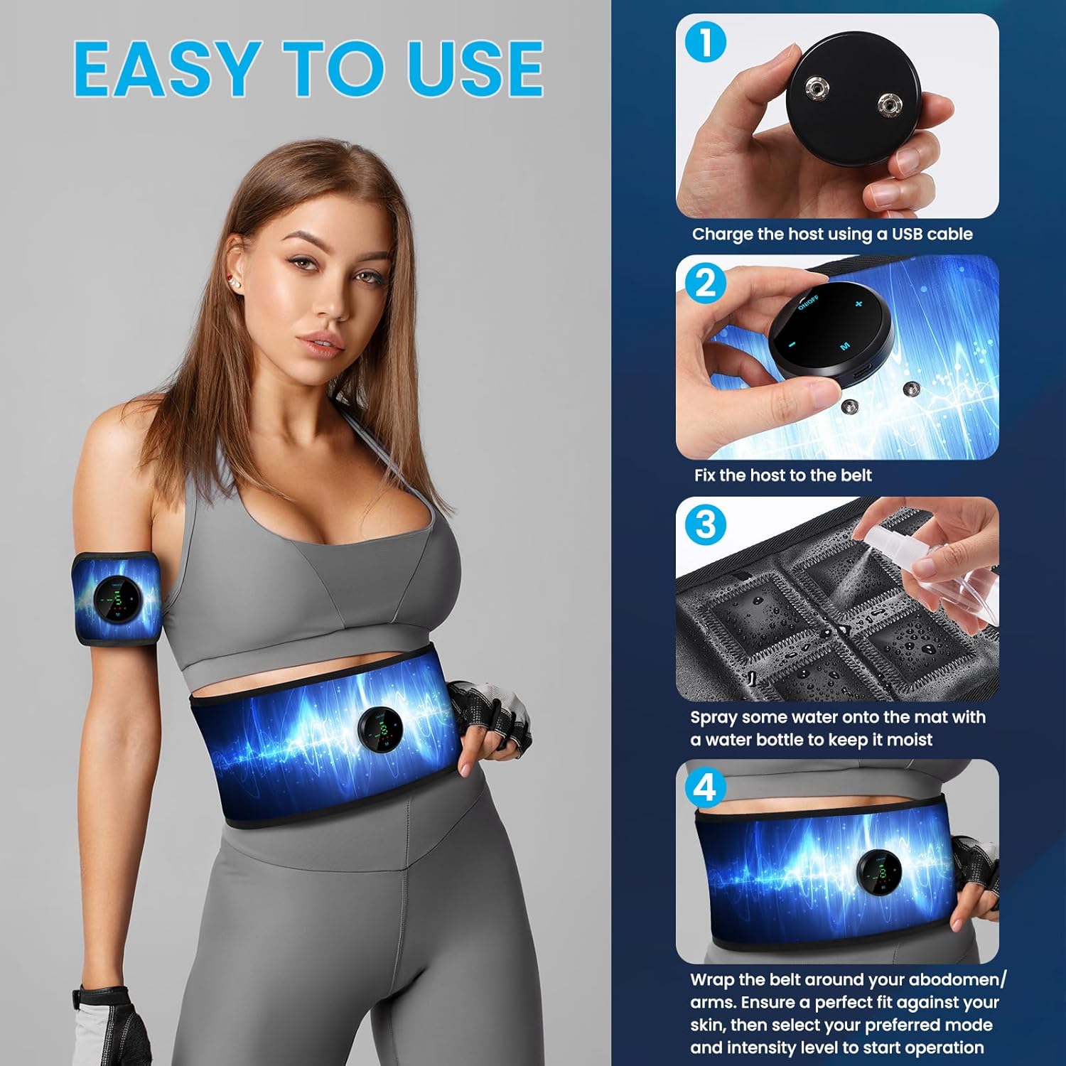 Smiofo EMS ABS Stimulator Belt, Muscle Toner Fitness Workout Equipment

