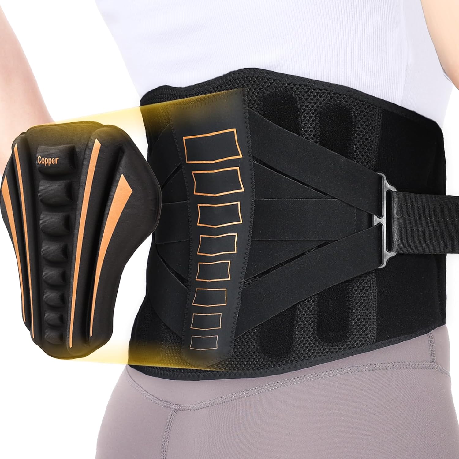 Copper Back Brace for Lower Back Pain Relief Lumbar Support Posture Pad

