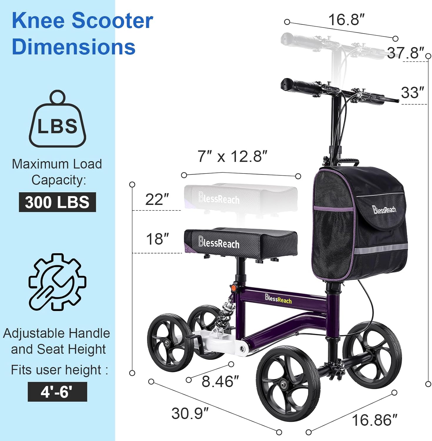 BlessReach Economy Knee Scooter, Steerable Foldable Knee Walker for Foot Injuries

