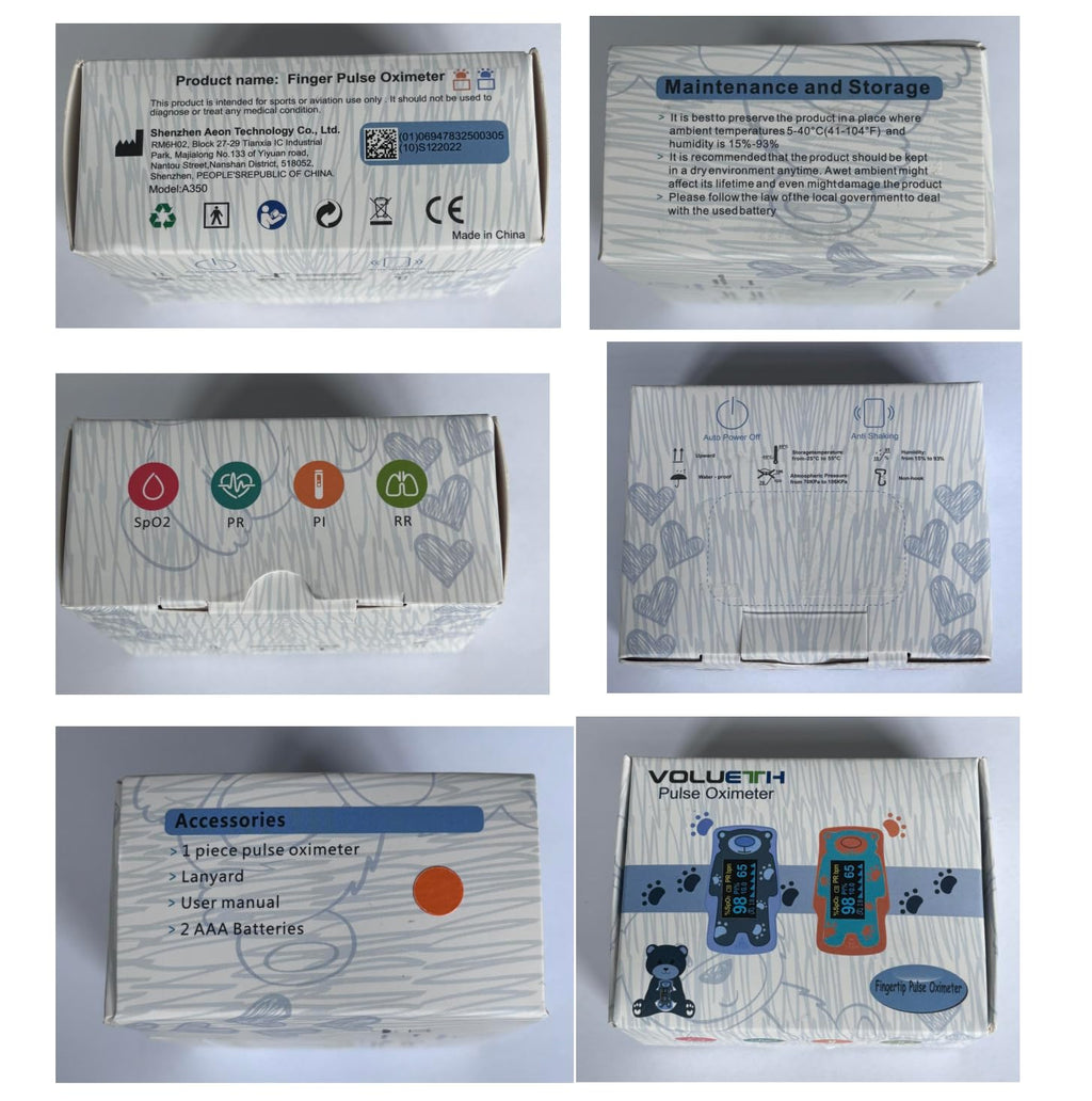 VOLUETH Kids Finger Pulse Oximeter OLED SpO2 Heart Rate Respiratory Rate

