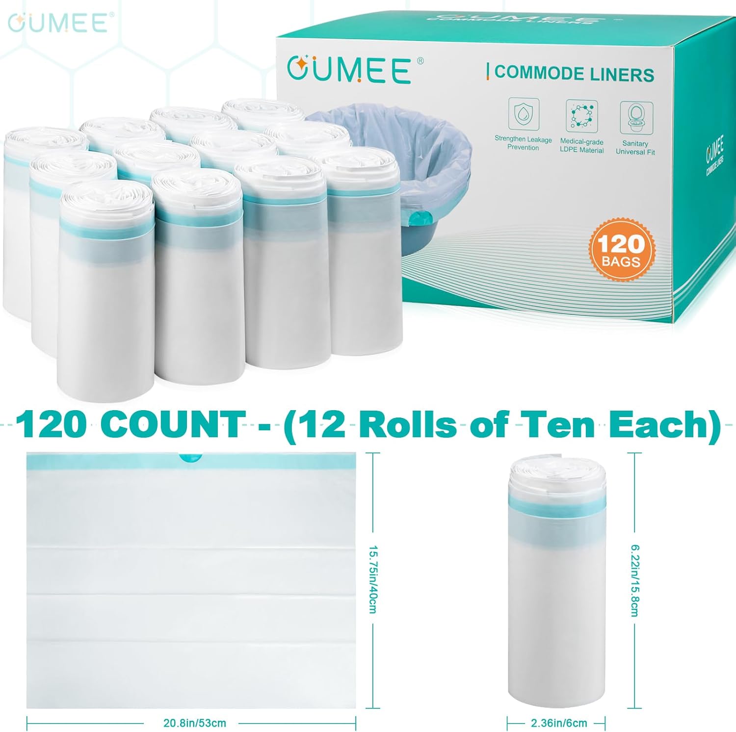 OUMEE Disposable Commode Liners for Bedside Commode and Portable Potty Bags

