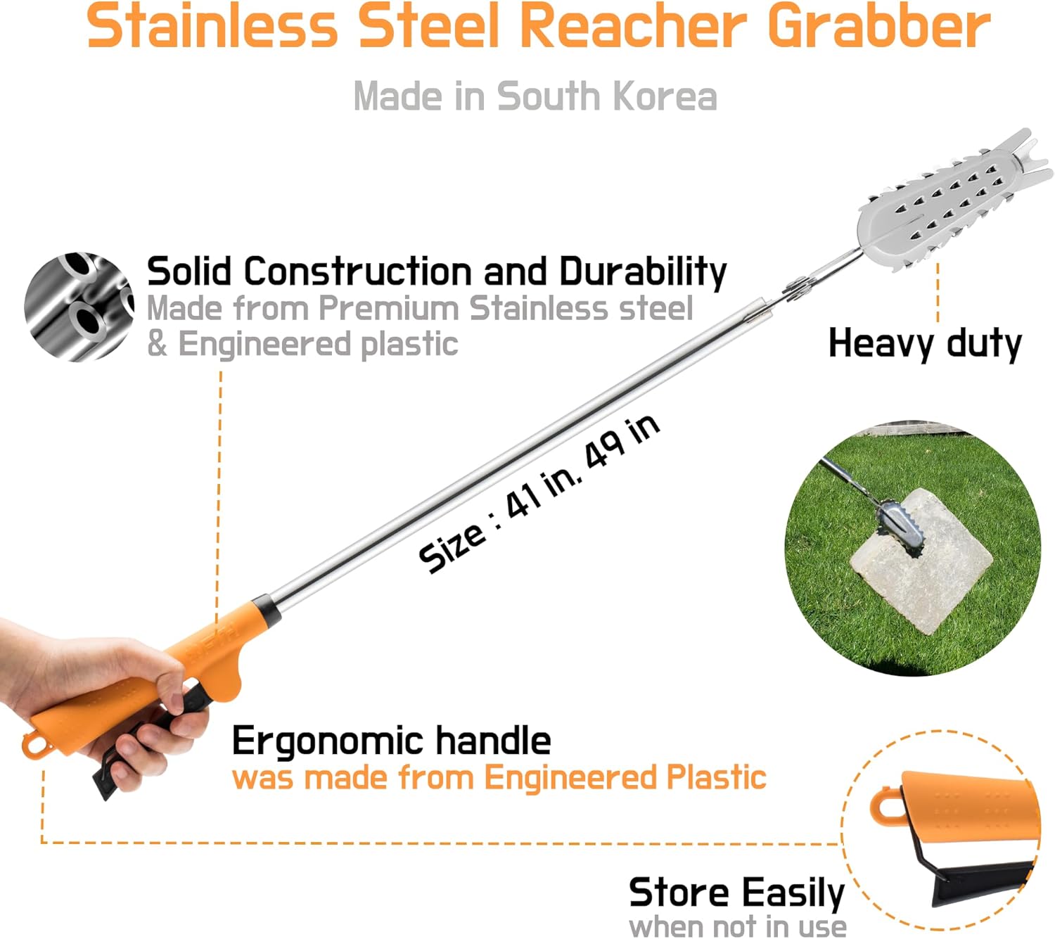 FTH Stainless Steel Grabber Reacher Pickup Tool Heavy-Duty Trash Picker

