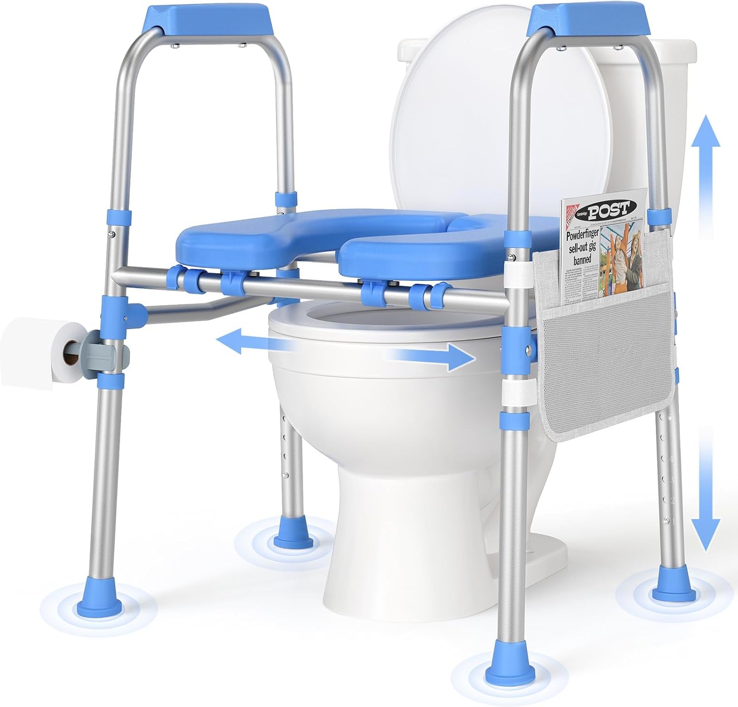 Padded Toilet Seat Riser with Adjustable Safety Frame and Handles, Heavy Duty 450 lb

