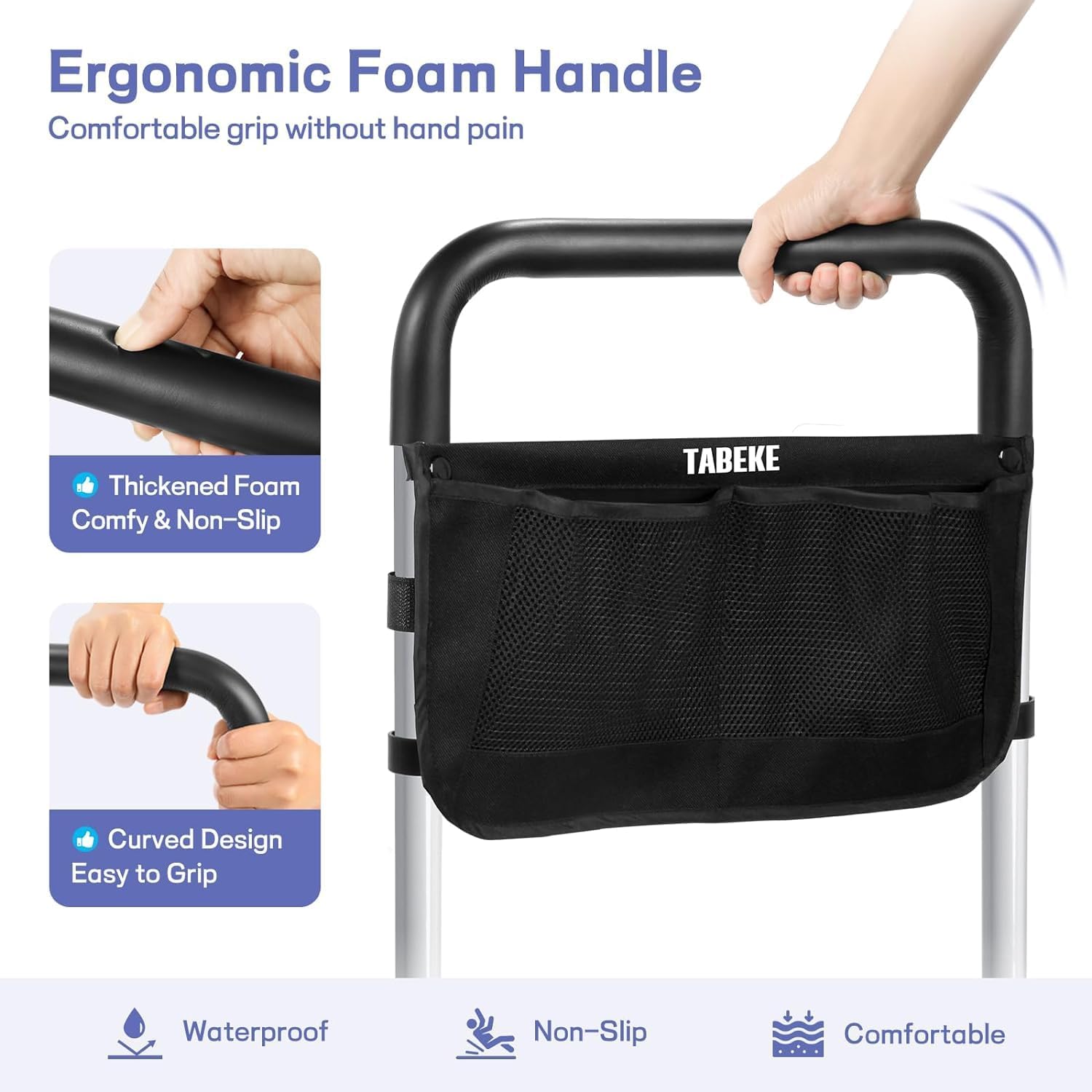 TABEKE Adjustable Bed Rail for Elderly Safety with Non-Slip Handle and Storage Pockets

