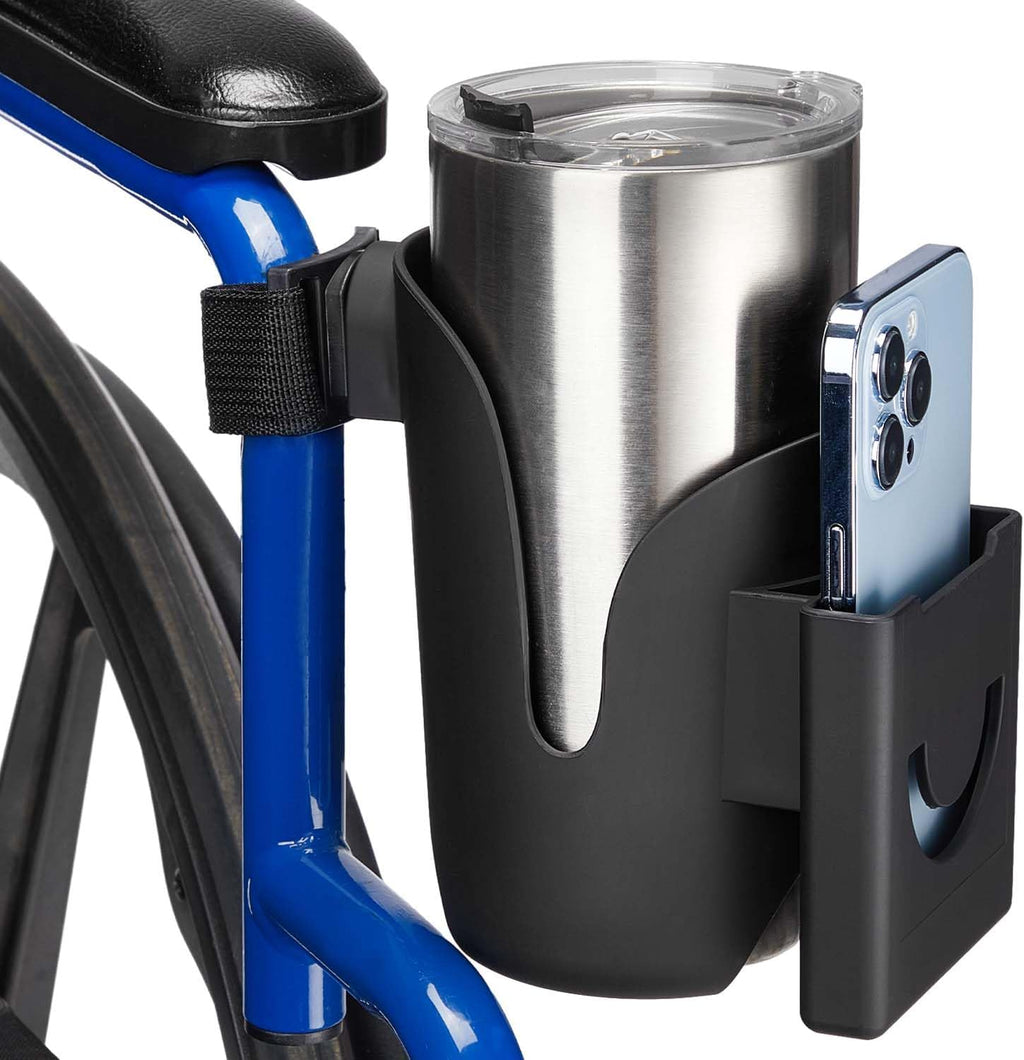 JOYTUTUS 2-in-1 Cup Holder for Wheelchair, Water Bottle & Phone Bracket

