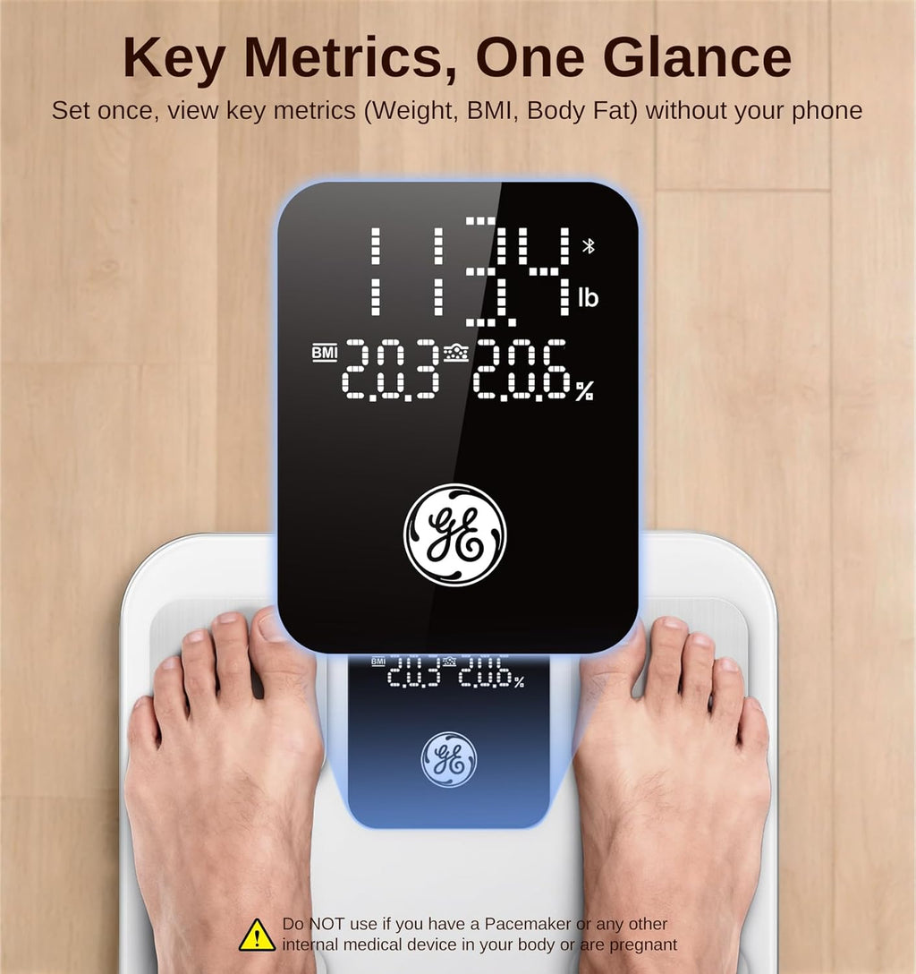 GE Smart Scale Digital Bathroom Scale with Body Fat, BMI, Bluetooth, 400 lb

